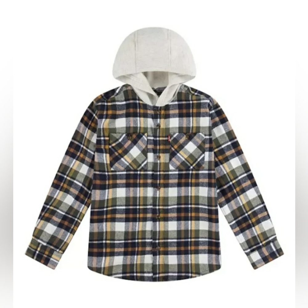 Levi's Kids Plaid Button Up Shirt with Hood
